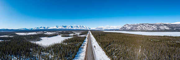 Alaska Highway, Haines Junction with Kluane Park in the background